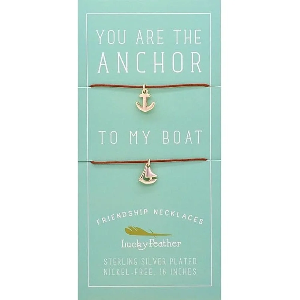 NEW IN BAG Lucky Feather Friendship Necklaces - Silver - Anchor & Boat